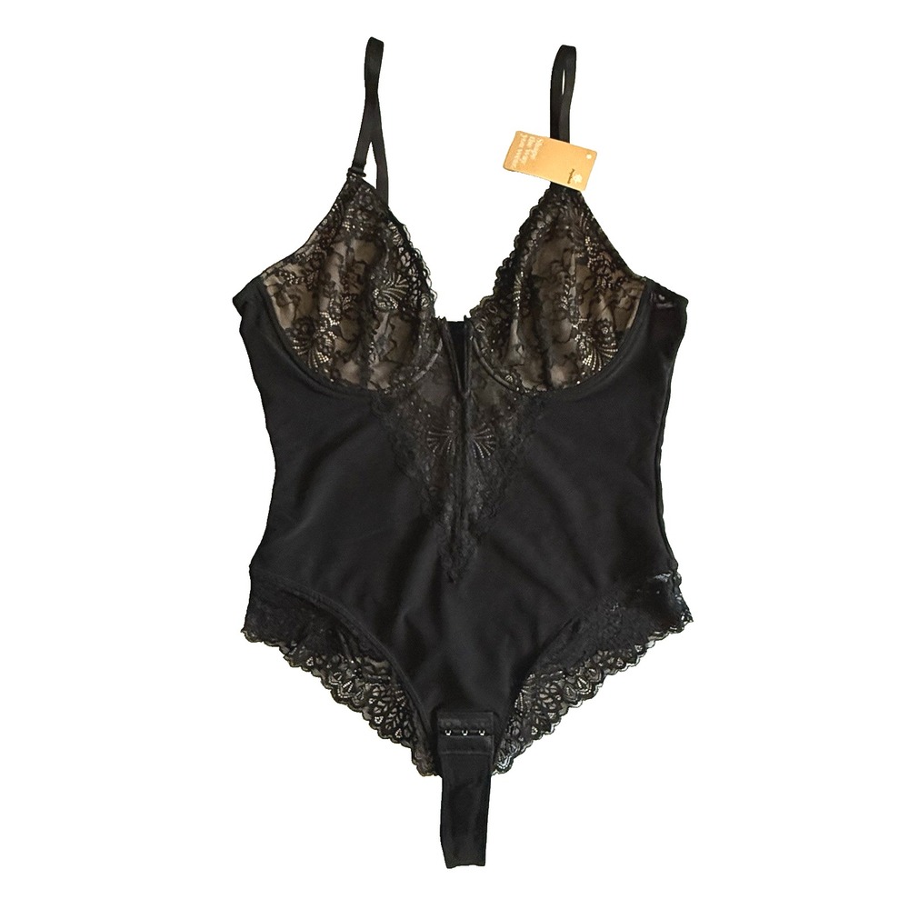 New Popilush Shapewear Bodysuit Corset Longline Bra XL Lace Thong Lingerie Black